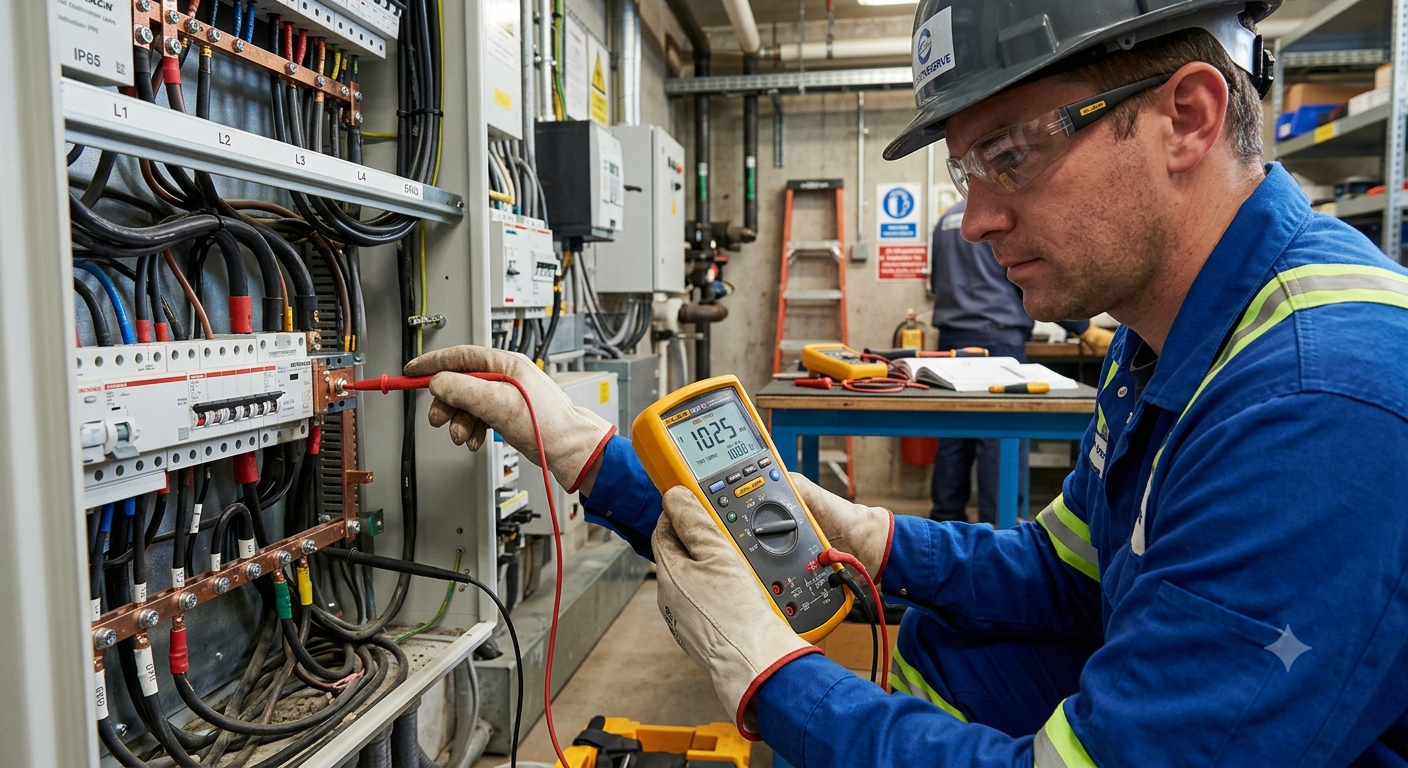 Engineer performing an insulation resistance test using a megohmmeter
